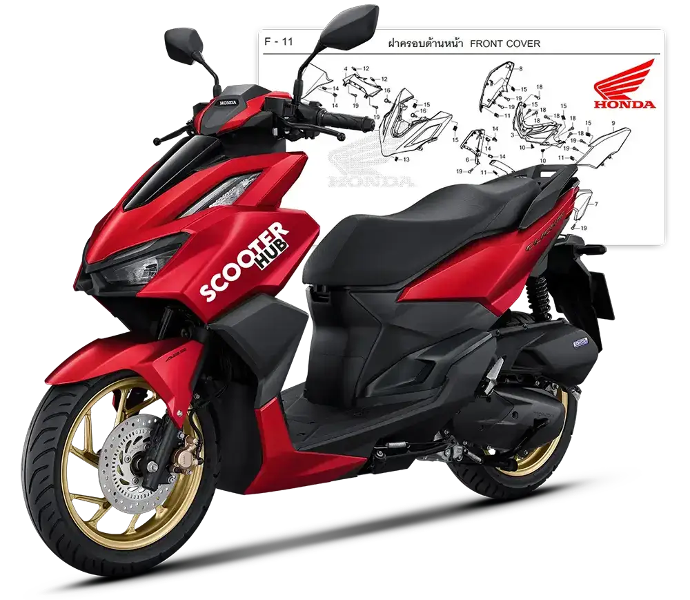 honda click 160 in front of a parts catalogue