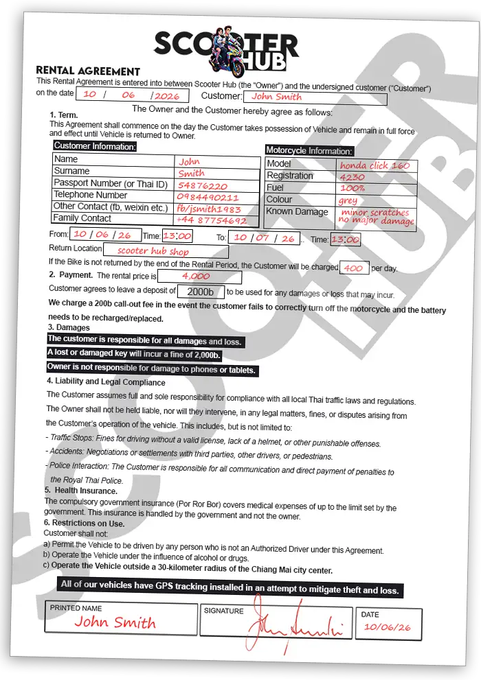 scooter hub chiang mai rental contract